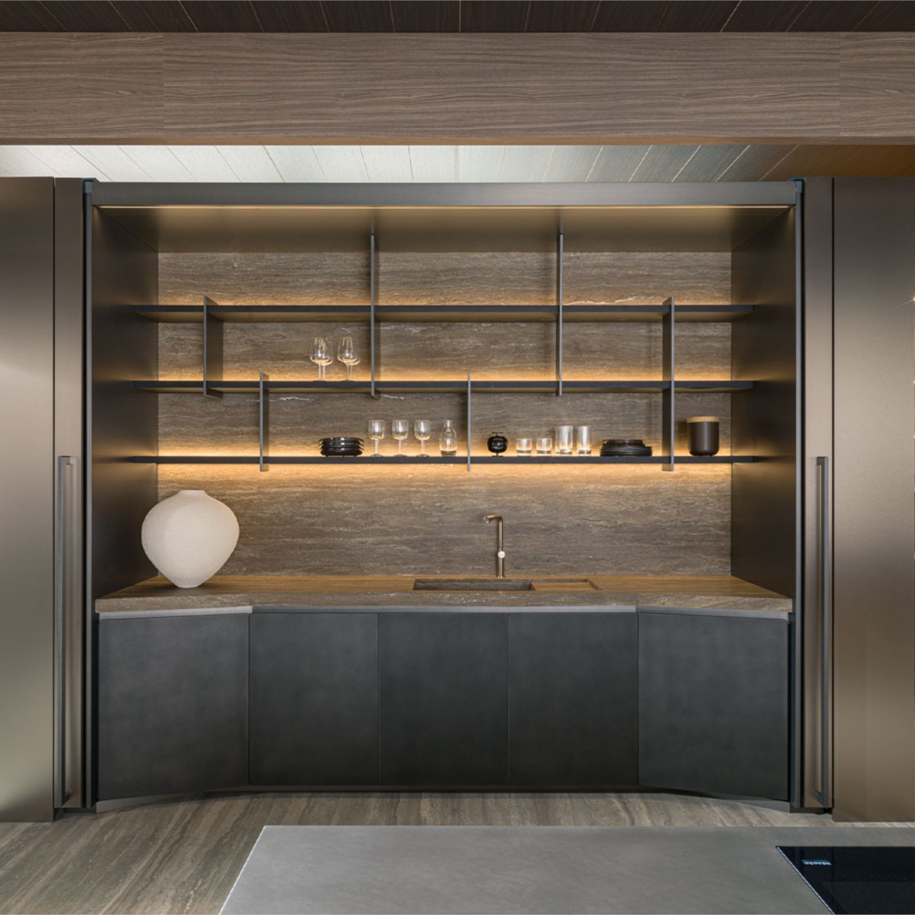 Tivalì 2.0 by Yabu Pushelberg built-in Kitchen Molteni&C